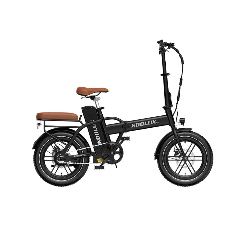 Koolux X10 electric folding bike with 250W motor, 36V 13Ah battery, lightweight design, shown folded for easy storage