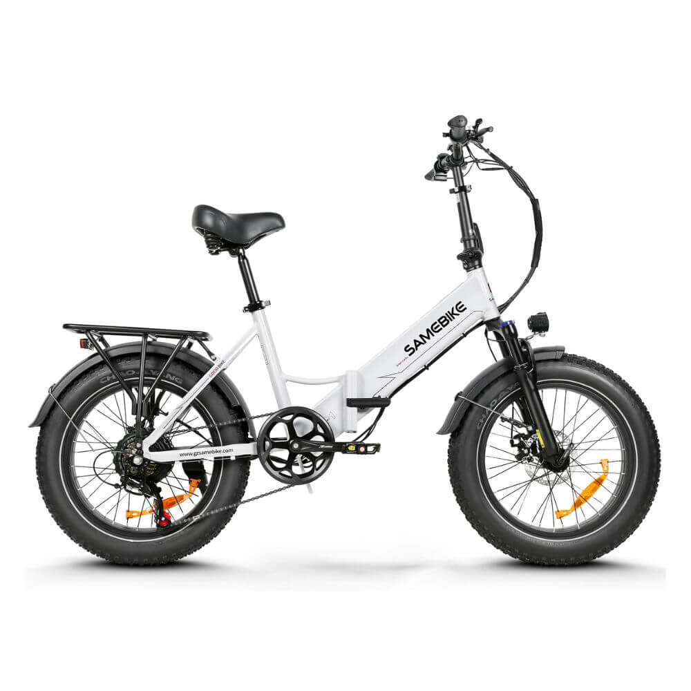 SAMEBIKE Fat Bike elettrica nera con motore 750W e borsa doppia montata sul retro